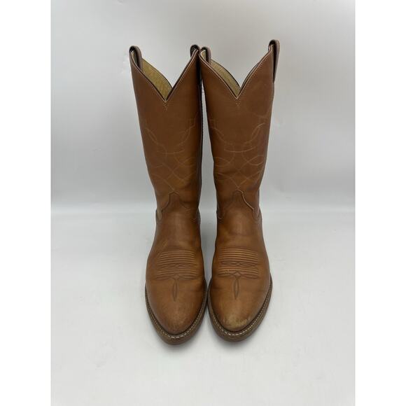 Justin Western Cowboy Boots Brown Leather 1173 Vibram Roper Men Size 9.5 EE - Picture 2 of 9